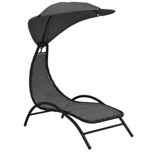 Lettino con Tettuccio Grigio Scuro 167x80x195cm in Tessuto e Acciaio