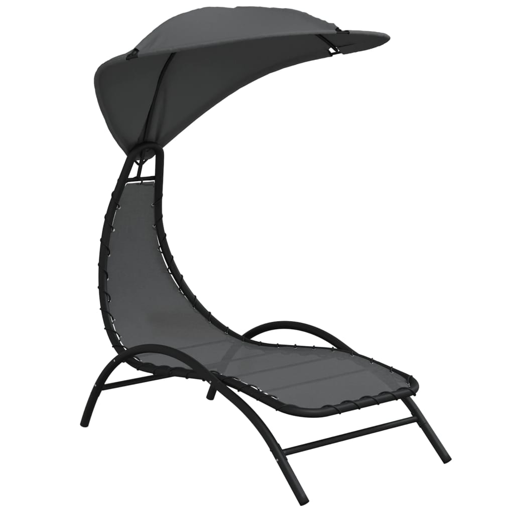 Lettino con Tettuccio Grigio Scuro 167x80x195cm in Tessuto e Acciaio