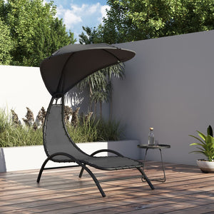 Lettino con Tettuccio Grigio Scuro 167x80x195cm in Tessuto e Acciaio