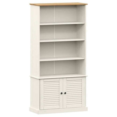 Libreria con 2 Ante 85x35x170 cm in Massello di Pino Bianco