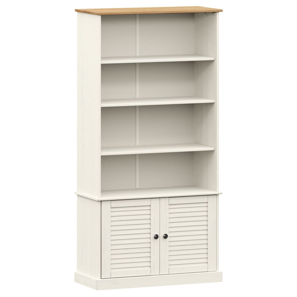 Libreria con 2 Ante 85x35x170 cm in Massello di Pino Bianco