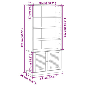 Libreria con 2 Ante 85x35x170 cm in Massello di Pino Bianco