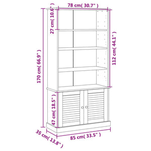 Libreria con 2 Ante 85x35x170 cm in Massello di Pino Grigio