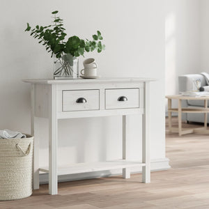 Tavolo Consolle BODO 91x35x74 cm Legno Massello Pino Bianco