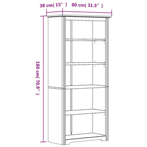 Libreria BODO 5 Ripiani 82x40x173 cm Legno Massello Pino Grigia