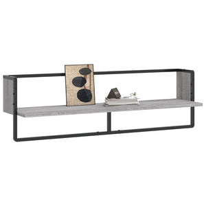 Mensola a Parete con Asta Grigio Sonoma 100x25x30 cm