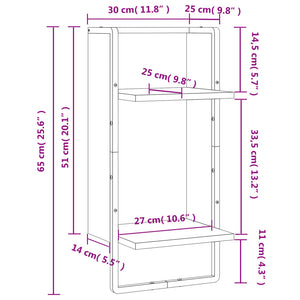 Mensola da Parete con Asta Rovere Marrone 30x25x65 cm