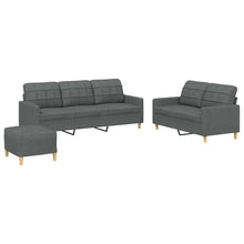 Carica l&#39;immagine nel visualizzatore di Gallery, Set 2 Divani + Pouf Poggiapiedi con Cuscini Grigio Scuro in Tessuto