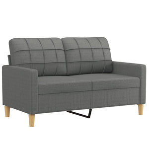 Set 2 Divani + Pouf Poggiapiedi con Cuscini Grigio Scuro in Tessuto