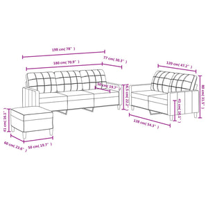 Set 2 Divani + Pouf Poggiapiedi con Cuscini Grigio Scuro in Tessuto