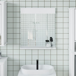 Specchio per Bagno con Ripiano Bianco 60x12x70 cm Legno Massello