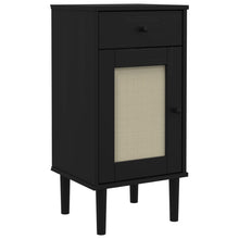 Carica l&#39;immagine nel visualizzatore di Gallery, Mobiletto Nero con anta effetto Rattan 40x35x80 cm in Massello di Pino