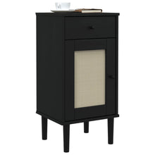 Carica l&#39;immagine nel visualizzatore di Gallery, Mobiletto Nero con anta effetto Rattan 40x35x80 cm in Massello di Pino