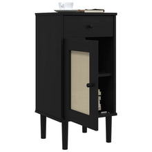 Carica l&#39;immagine nel visualizzatore di Gallery, Mobiletto Nero con anta effetto Rattan 40x35x80 cm in Massello di Pino