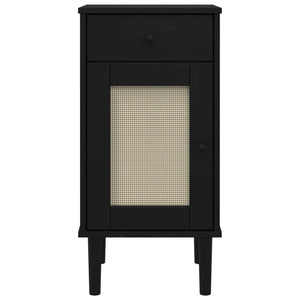 Mobiletto Nero con anta effetto Rattan 40x35x80 cm in Massello di Pino