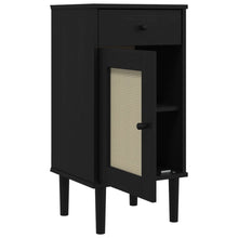 Carica l&#39;immagine nel visualizzatore di Gallery, Mobiletto Nero con anta effetto Rattan 40x35x80 cm in Massello di Pino