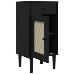 Mobiletto Nero con anta effetto Rattan 40x35x80 cm in Massello di Pino