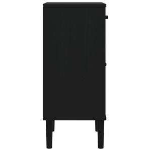 Mobiletto Nero con anta effetto Rattan 40x35x80 cm in Massello di Pino
