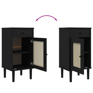 Mobiletto Nero con anta effetto Rattan 40x35x80 cm in Massello di Pino