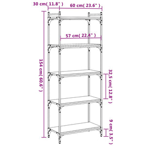 Libreria 5 Ripiani Grigio Sonoma 60x30x154cm Legno Multistrato