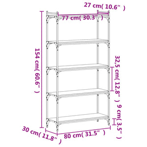 Libreria 5 Ripiani Grigio Sonoma 80x30x154cm Legno Multistrato