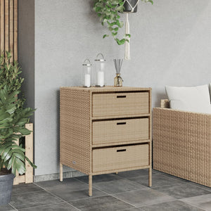 Mobiletto Cassettiera da Giardino Beige 55x59x80cm in Polyrattan